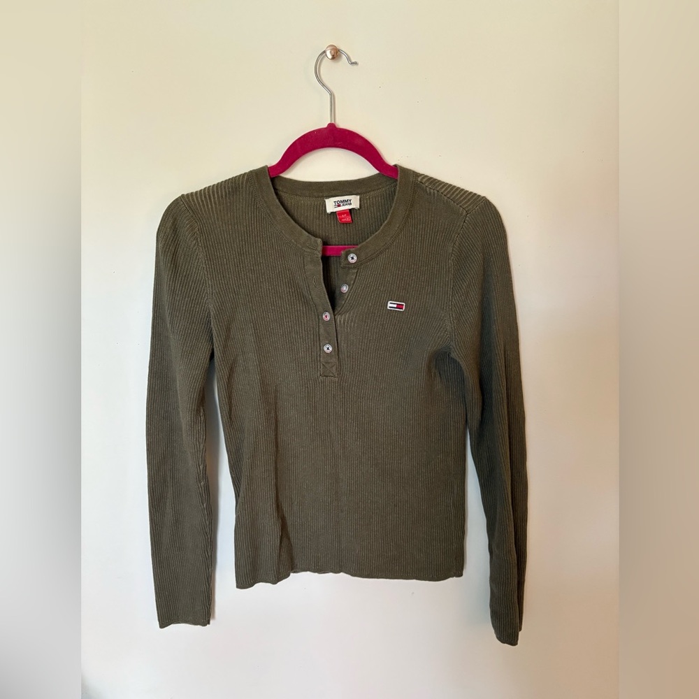 Tommy Hilfiger Green Cotton Henley Long Sleeve
